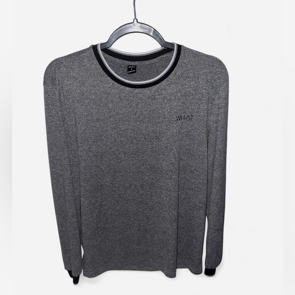 SHEIN Gray Long Sleeve Tee with Black Trim
